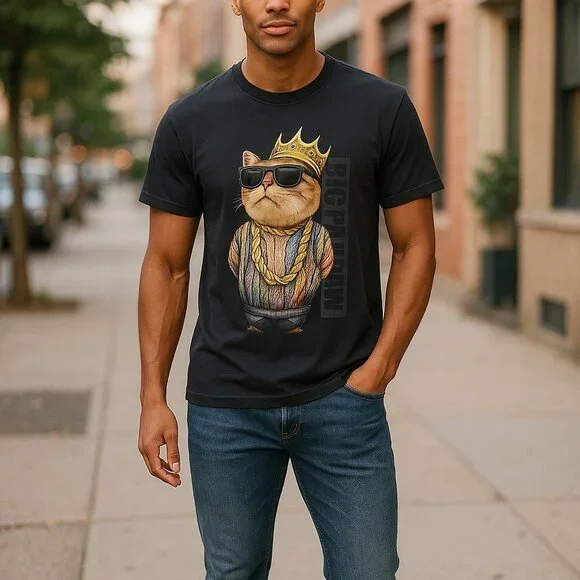 VINTAGE Y2K BIGGIE SMALLS Big Paw Paw Black Tee M Cat 90s Hip Hop Rap Big Poppa - Picture 1 of 12